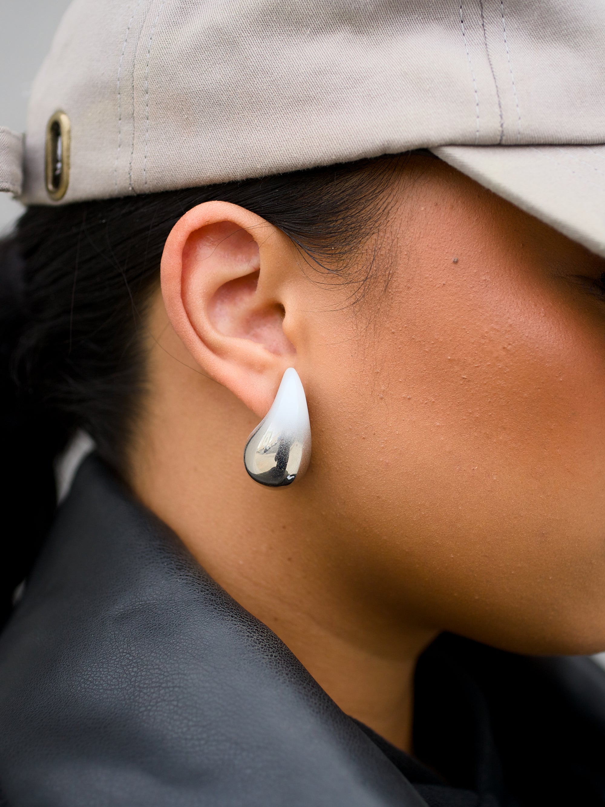 Two Tone Teardrop Dome Earring