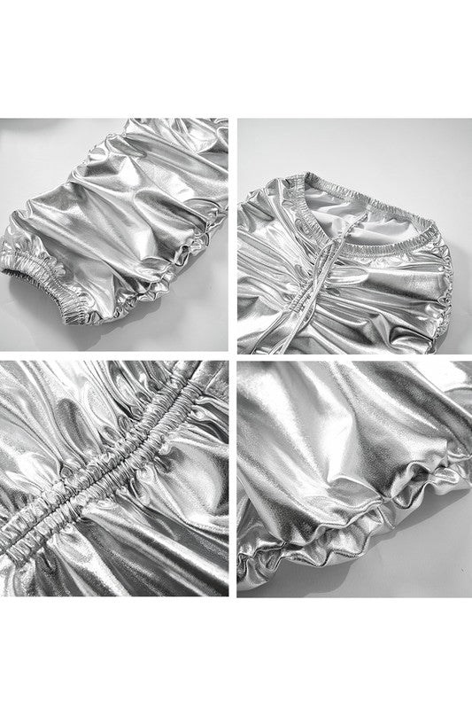 Metallic Ruched Wrinkled Pants