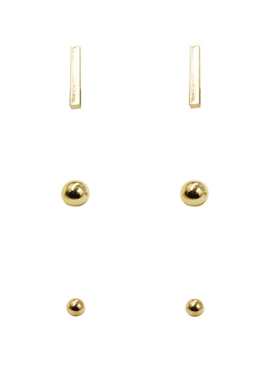 3-Set Earring:  Metal Bar and Round Studs