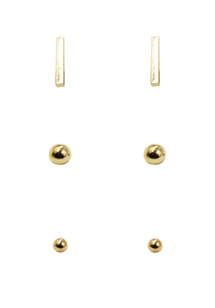 3-Set Earring:  Metal Bar and Round Studs