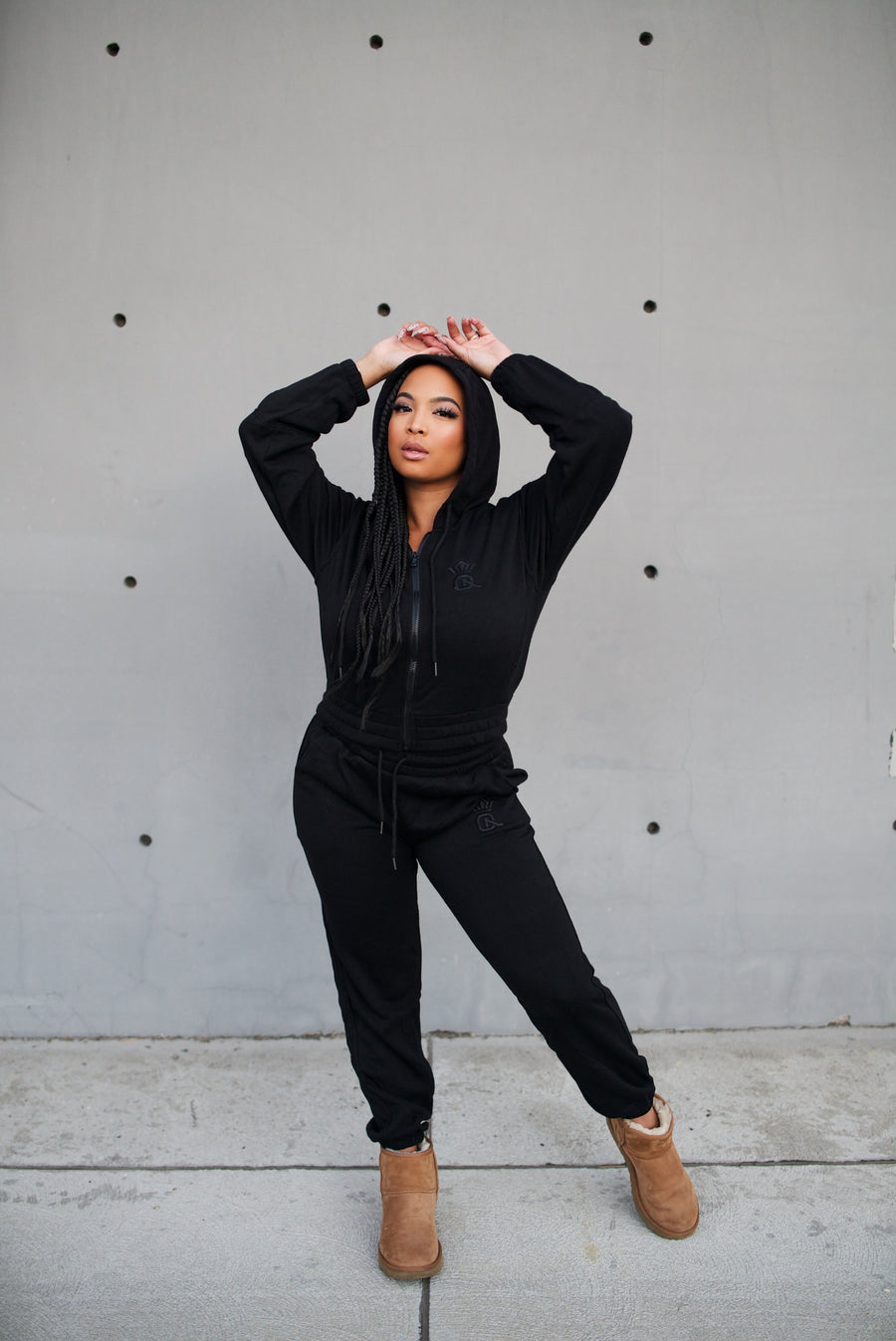 Cozy Black/Black Logo Zip Up Hoodie