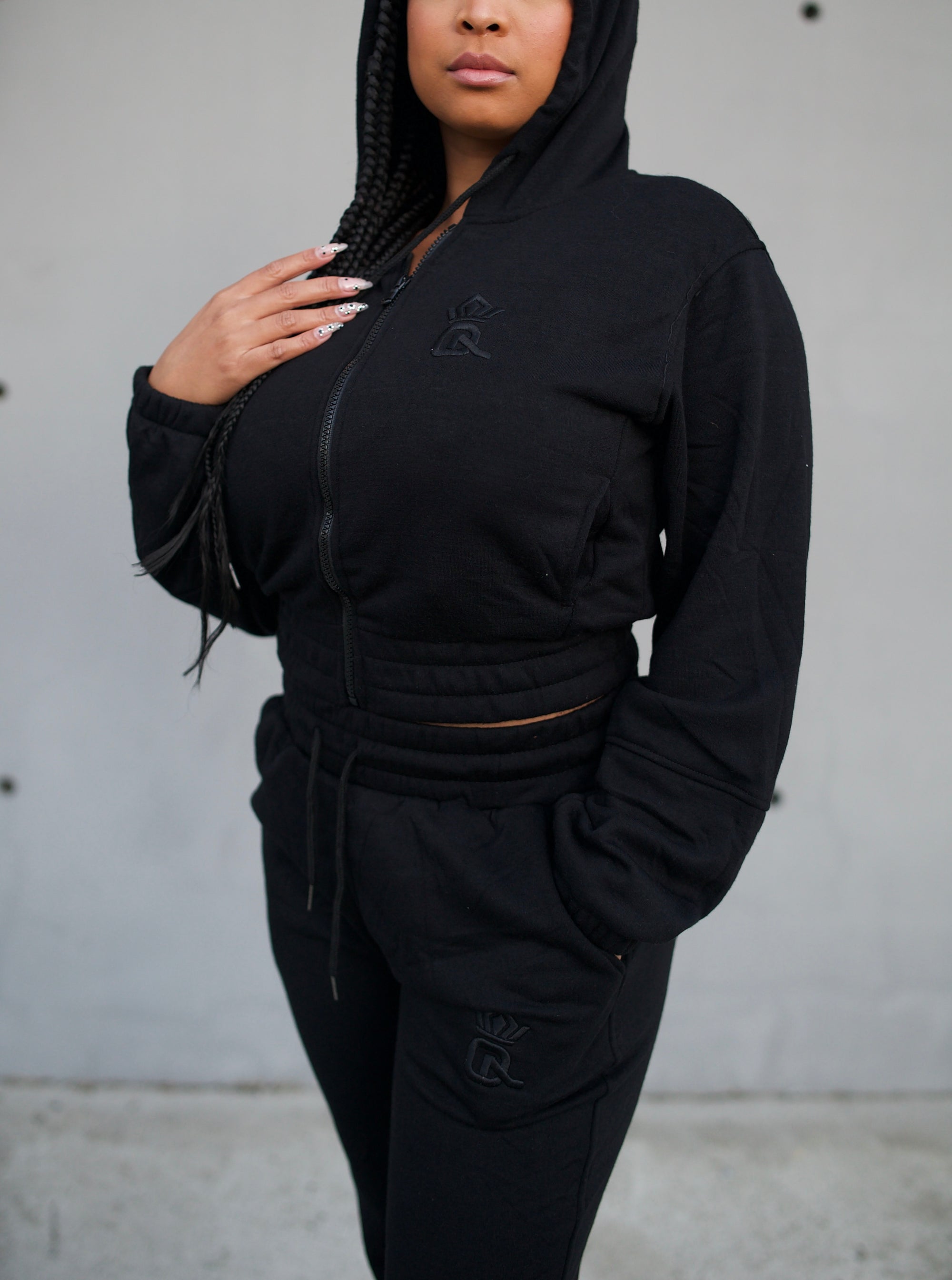 Cozy Black/Black Logo Zip Up Hoodie