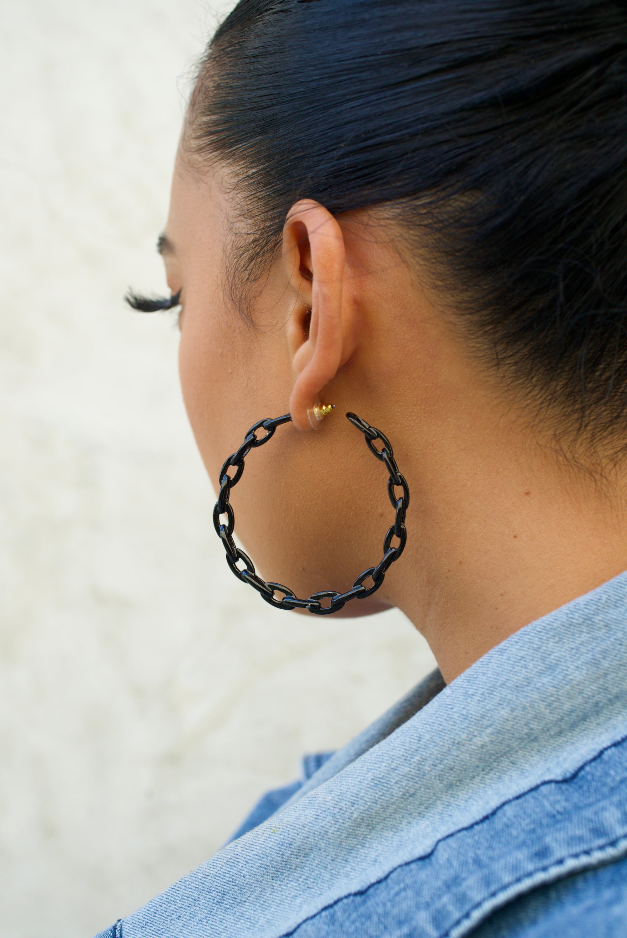 Black Open Hoop Metal Chain Link  Earring
