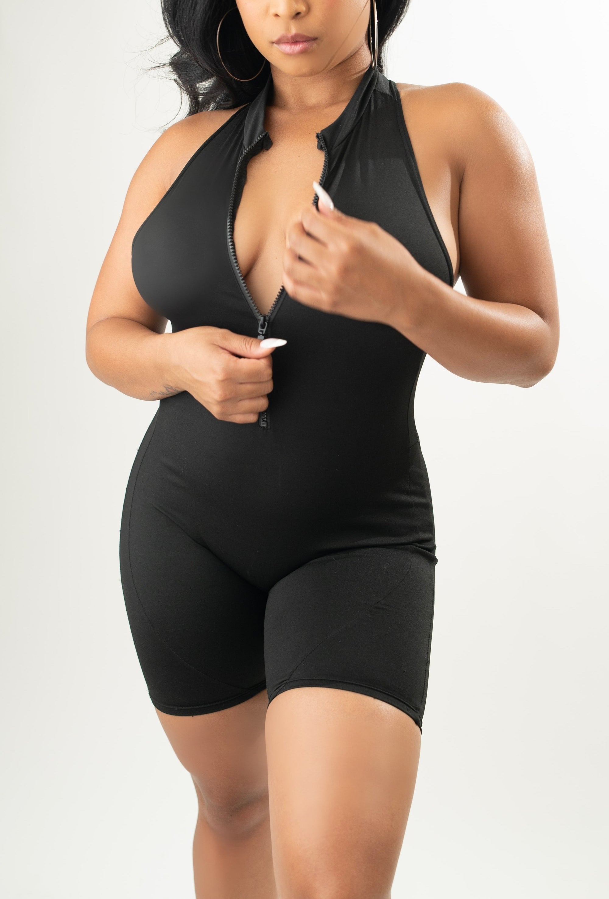 Varsity Smock Zip-Up Romper