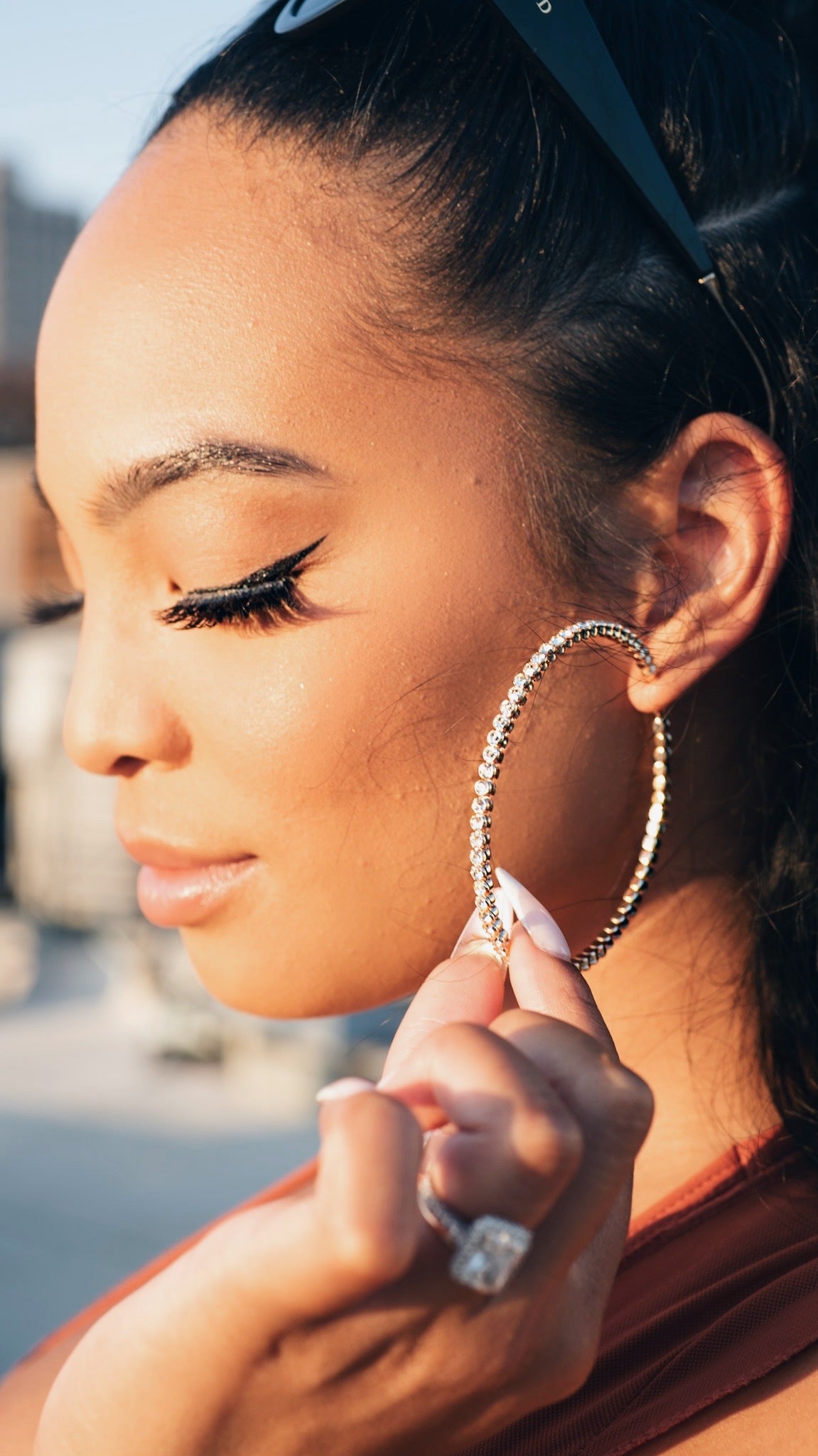 Classic Basic Rhinestone Hoop Earrings