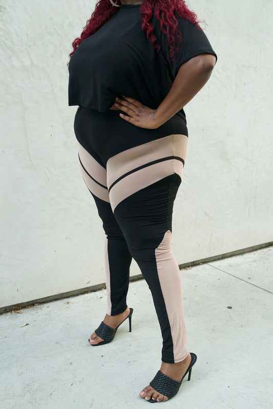 Curve Mesh Contrast Leggings