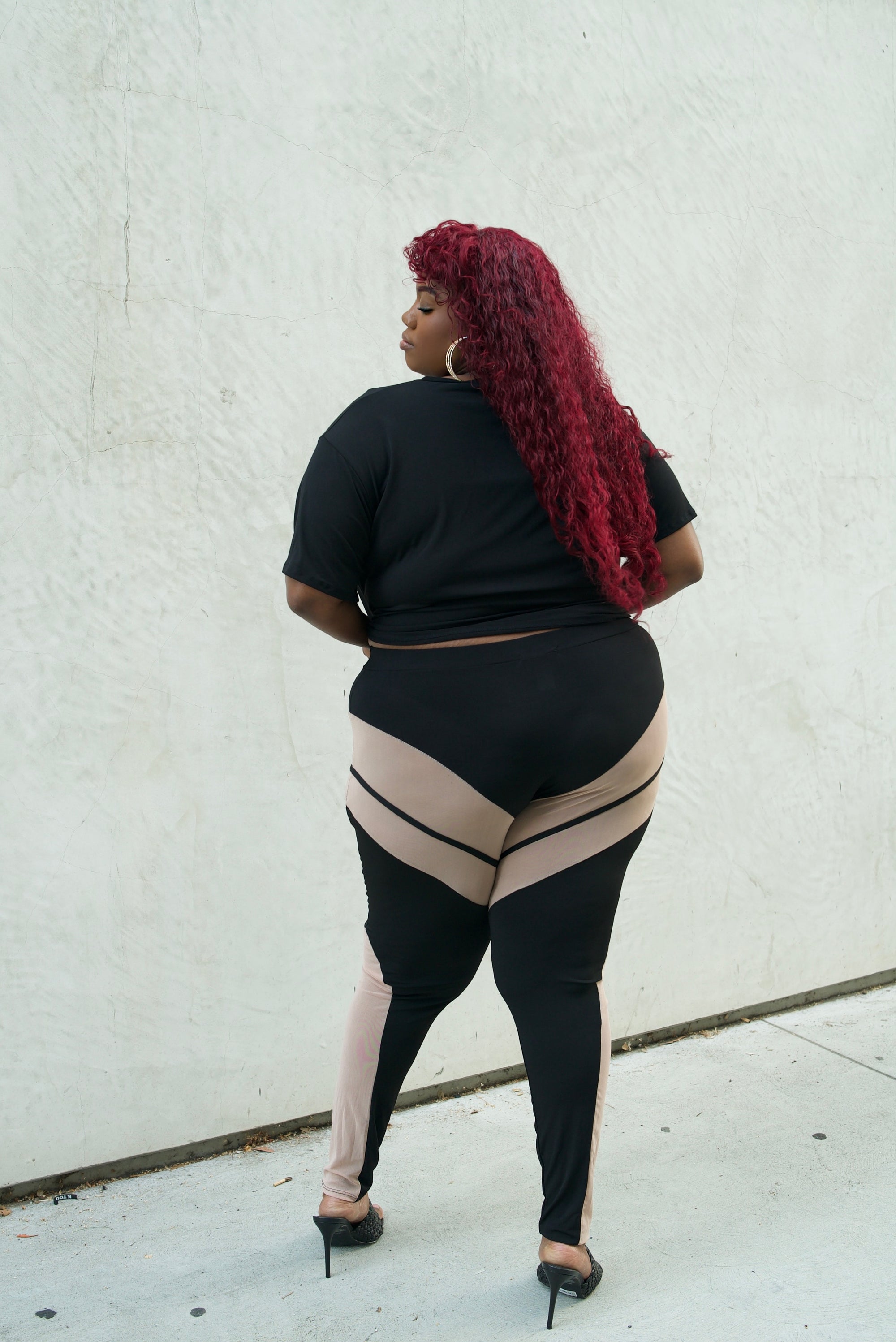 Curve Mesh Contrast Leggings