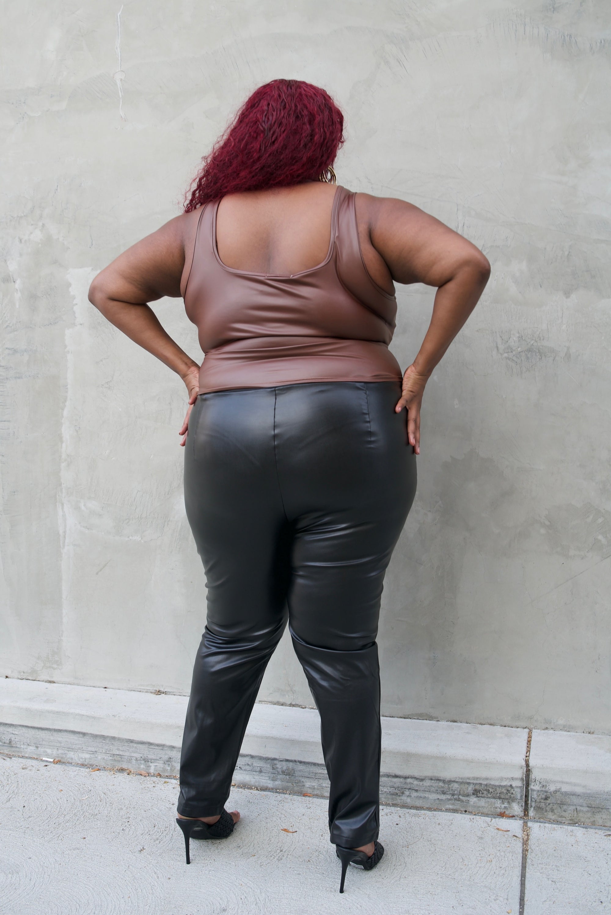 Curve Vegan Leather Corset Brown Top